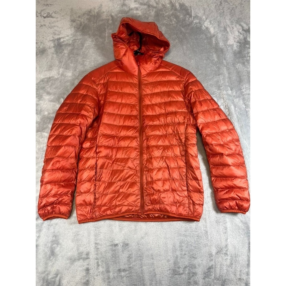 Uniqlo Ultra Light Down Jacket Womens Size Medium Orange Outer Nylon Hooded
